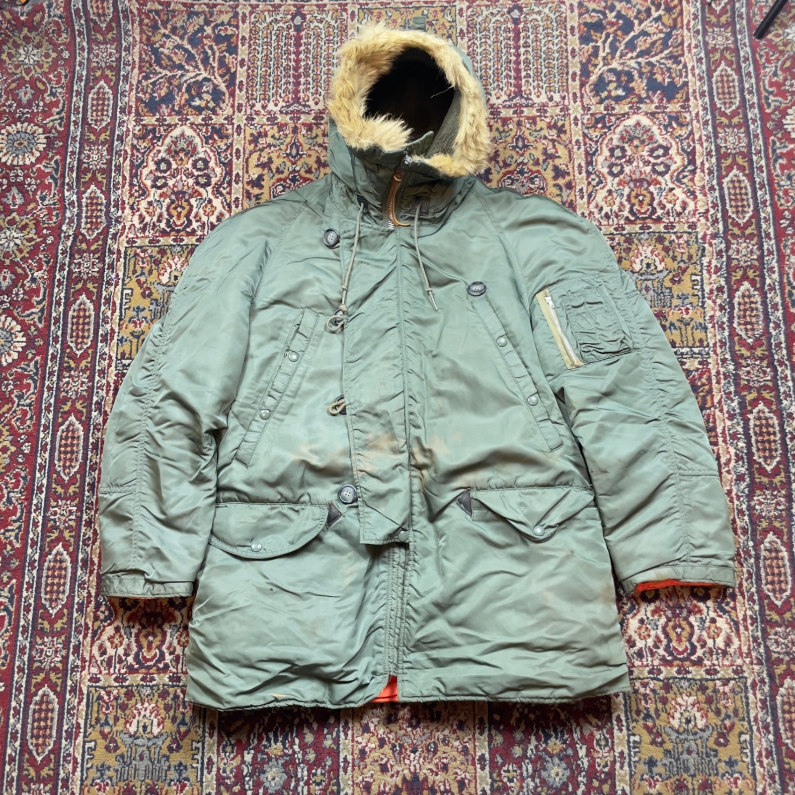 Vtg Rare 60s Usaf N-3b Military Scuba Parka Flight Jacket S Lined Clasp Fur Hood